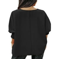 Ženske ljetne majice s okruglim vratom, jednobojna majica, široki pulover, ležerna tunika, bluza, crna