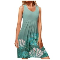 Ljetne haljine za žene Ženska ljetna ležerna haljina za plažu bez rukava s okruglim vratom s printom zelena;