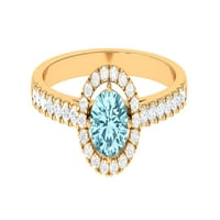 Akvamarinski okrugli prsten od moissanita za žene-kvaliteta 14k žutog zlata, 12,50 USD