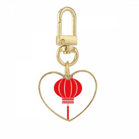 Crveni privjesak za ključeve s tradicionalnim kineskim uzorkom zlatnog srca, metalni držač za ključeve