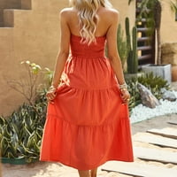 Ženska seksi jednobojna haljina bez rukava visokog struka bez naramenica sundress s ramena narančasta haljina