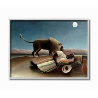 Stupell Industries, pustinjski noćni lav i putnik klasična uokvirena slika Henrija Rousseaua na zidu