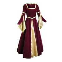 Renesansna vintage maxi haljina ženska haljina dugih rukava s kvadratnim haljinama Halloween duge haljine