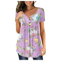 Ženski vrhovi Henley labava bluza grafički otisci Žene Ljetne majice kratkih rukava Svjetlo ljubičasta 5xl