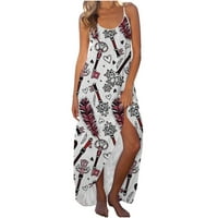 Maxi Sundresses za žene Ljetni modni rez srednjeg struka za rukavanje tiskanje vitke haljine na plaži proljetne