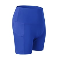 Biciklističke kratke hlače za žene solidne sportske hlače u boji visokog struka joge s džepom uskim brzim sušenjem