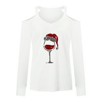 Sigurne ženske labave vrhove jesenske trendovske košulje Sretan božićno vino pulover hladni rukav na rame v vrat