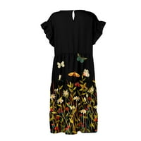 2. T / ljetne Ležerne slatke široke haljine s volanima Plus size Print za žene mini haljina za plažu s okruglim