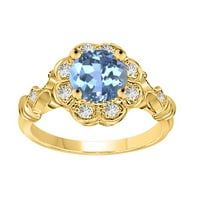 Prirodni plavi topaz prsten od 10 karatnog dijamanta od dijamanta od 10 karatnog ružičastog, bijelog i žutog zlata