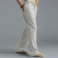 Jesenske hlače za muškarce, obične Ležerne hlače s elastičnim pojasom i džepom od pamuka i lana, panelne hlače,