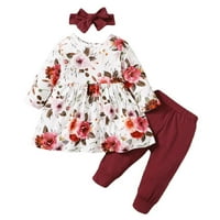 Odjeća za djevojčice Slatki vrhovi dugih rukava s cvjetnim volanima košulja hlače traka za glavu s mašnom odjeća