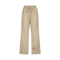 Ženske pamučne lanene Capri hlače, Ležerne jesenske široke hlače s cvjetnim printom s džepovima na kravati, elastične