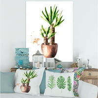 DesignArt 'Yucca stablo u keramičkom cvjetnom loncu na bijeloj' tradicionalno platno zidne umjetničke tisak