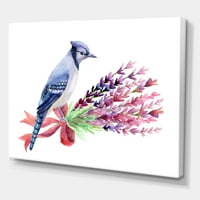 DesignArt 'Blue Jay ptica na buketu ružičastog cvijeća' tradicionalno platno zidna umjetnička print tiska