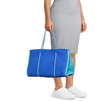 Ženska 2-dijelna neoprenska torba za plažu s odvojivom torbicom s patentnim zatvaračem, plava
