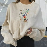 Ženska prevelika majica s dugim rukavima s jelenskim printom, Casual majica s okruglim vratom, grafički pulover,