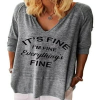Ženska majica dugih rukava majice Ženske casual široke tunike s izrezom u obliku slova U, majice s bluzom s natpisom,