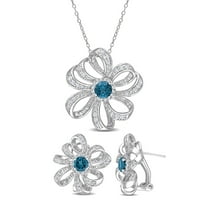 Ženska ogrlica s cvjetnim uzorkom i naušnice od srebra od srebra od srebra od plavog topaza i bijelog topaza od