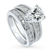 Sterling srebrni pasijans zaručnički prstenovi zaručnički prstenovi karata Kruška Cut Cubic cirkonia cz set za