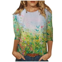 Bluze rukav leisure cvjetni vrhovi posada vrat ljeto za žene zeleni xl