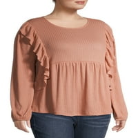 Como blu ženskog plus size ruffle detalja dugih rukava