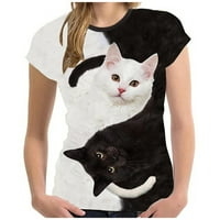 Topovi s kratkim rukavima, ženska modna Casual majica s printom mačke od 3 inča, ljetne majice s kratkim rukavima
