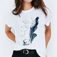 Ženska jednobojna majica s okruglim vratom s kratkim rukavima s printom