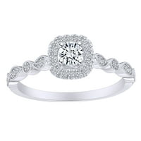 Vintage zaručnički prsten s okruglim bijelim prirodnim dijamantom od 14 karatnog bijelog zlatnog okvira, veličina
