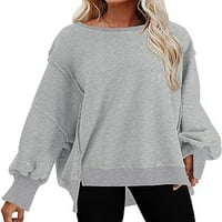 Ženska majica s kapuljačom s dugim rukavima, jednobojni pulover, opušteni vrhovi, jesenska svijetlosiva majica