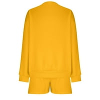 WAVSUF Ženski setovi dvodijelni udobni posada vrata Čvrsti vrhovi dugih rukava i kratke hlače pulover žuti odijelo
