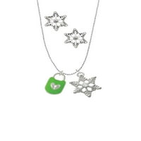 Oduševljenje nakit lime zelena brava emajla s čistim kristalima srebrni ton snježne pahuljine ogrlice i naušnice