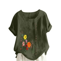 Košulje kratkih rukava za žene ljetne Ležerne široke košulje s okruglim vratom s kratkim rukavima s cvjetnim printom