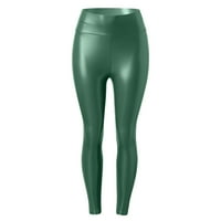 Ženske casual hlače, ženske kožne tajice, rastezljive hlače od nabrane kože visokog struka, zelene, donje rublje
