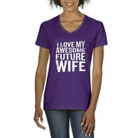 Arti - Ženska majica s kratkim rukavom s V -izrezom, do žena veličine 3xl - volim svoju strašnu suprugu