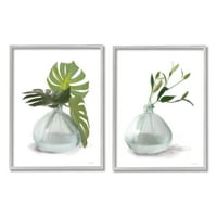 Stupell jednostavna monstera biljna lišća grančice botaničke i cvjetne slike siva uokvirena umjetnička print zidna