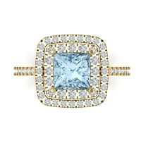 Dijamant izrezan u 2 karata, imitacija plavog safira od žutog zlata od 14 karata, s naglascima, veličina prstena