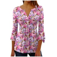 Košulje dolje za žene cvjetni print tuniku ljetni vrhovi Odjeljni casual benlet v vrat proljetne bluze chmora