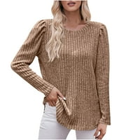 OIEYUZ džemper za žene jesen zima mekani okrugli vrat Puhavi rukav pulover vrhovi obične knete tunike