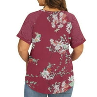 Chueow ženski vrhovi V-izrez casual majica plus size za tiskanje čipke labava zazor bluze s kratkim rukavima pulovera