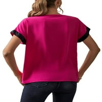 Ležerna bluza s izrezom u boji u obliku donjeg dijela u boji i kratkim rukavima, Ženske bluze