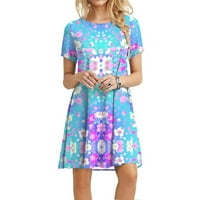 Ženska ljetna haljina s kratkim rukavima s cvjetnim printom, lepršave mini haljine s okruglim vratom za tinejdžerice,