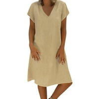 Ženska pamučna posteljina udobna osnovna haljina Plus size ležerna košulja kratkih rukava jednobojna ljetna haljina