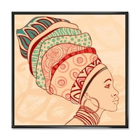 DesignArt 'Afroamerička ženska portret s Turban II' Moderno uokvirena platna zidna umjetnička tiska