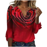 PYJU Womens v Neck trendovska bluza, protočni rukav povremene košulje ljetne etničke cvjetne majice za tisak plus