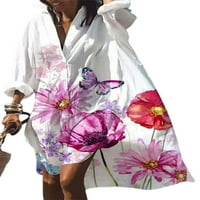 Beiwei žene vrećasta bočna prorezana košulja s tunikom visoka niska rum midi dužina košulje dame dugi rukavi radna