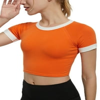 Ženska majica za vježbanje u A-listi, ljetna majica kratkih rukava s okruglim vratom, kontrastne boje, ugrađeni