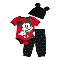 Mickey Mouse Baby Boy Outfit bodysuit, hlače i kape za tuširanje, 3-komad