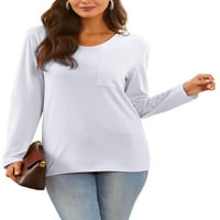 Ženska majica s okruglim vratom, jednobojna majica, osnovna bluza od tunike, široki jesenski vrhovi u tamnoplavoj