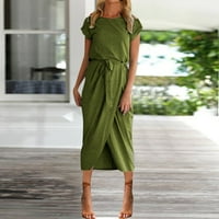 Ljetne haljine za žene okrugli dekolte kratke rukave Čvrsta a-line haljina srednjeg a-line haljina zelena m