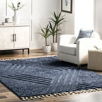 Nuloom Risette Geometric Shag Tassel Područje prostirke, 7 '10 10, plava